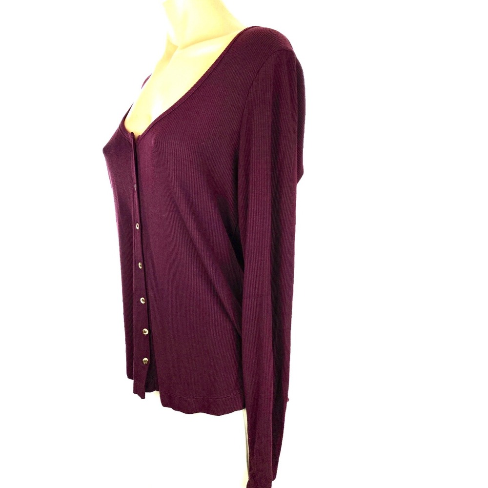 Socialite Size M Burgundy Color Cardigan Sweater Scoop Neck Long Sleeve Buttons - Picture 4 of 5